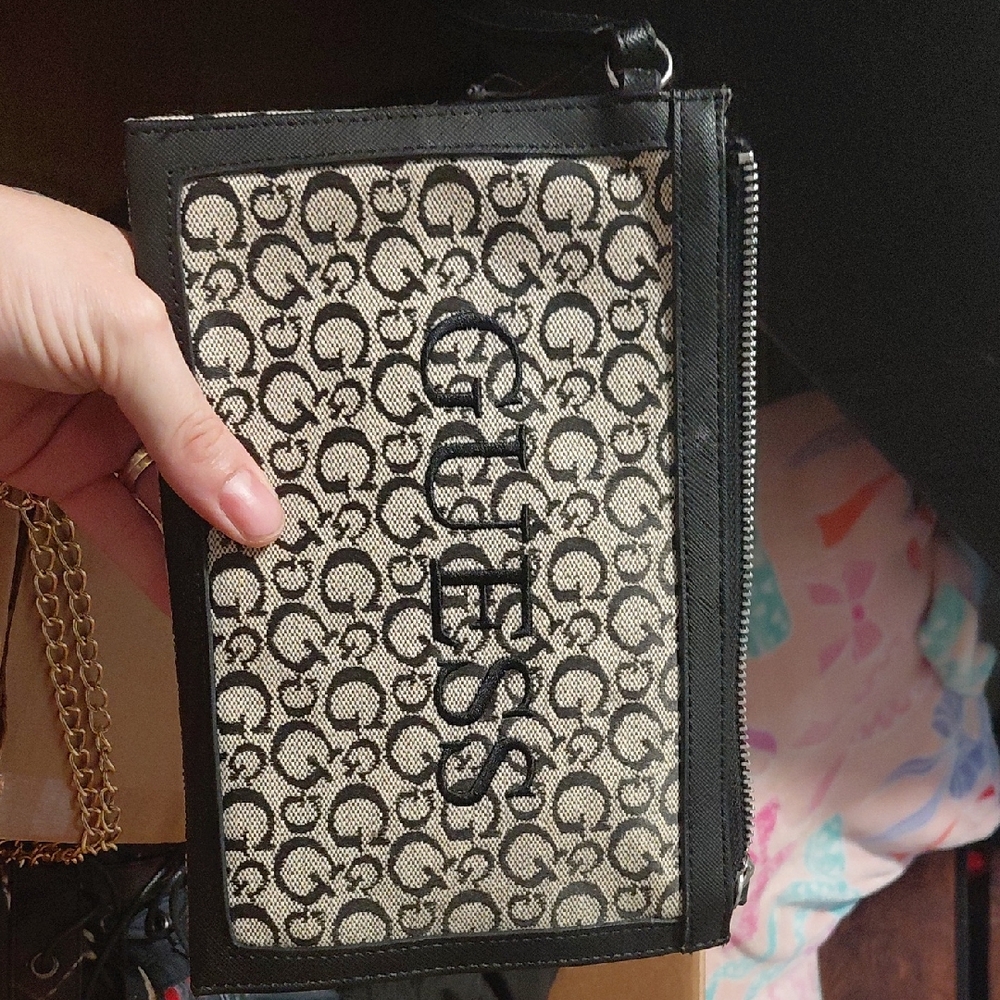 GUESS Monogram Black and Cream Clutch